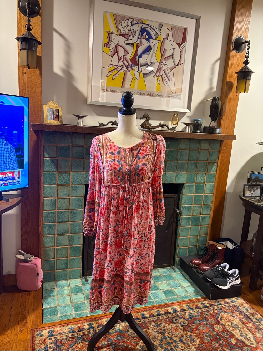 Floral Long-Sleeve Midi Dress - Pink